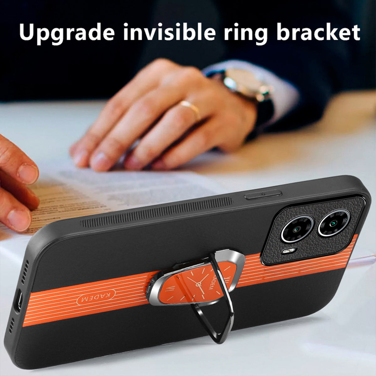 KADEM PU+TPU+Acrylic Cover for Motorola Moto G34 5G Hands-free Kickstand Phone Case KADEM PU+TPU+Acrylic Cover for Motorola Moto G34 5G Hands-free Kickstand Phone Case